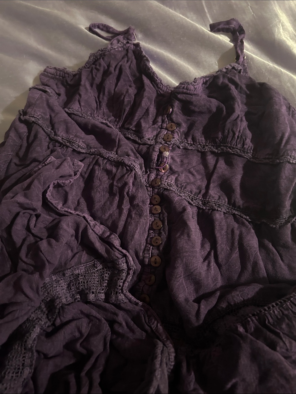 Boho-Style Purple Midi Dress with Button-Front Detail